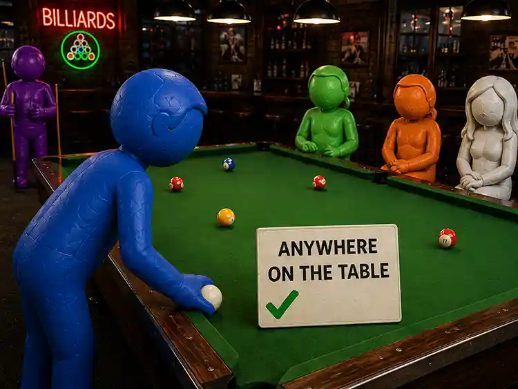 Pool player placing cue ball anywhere on the table after a foul