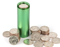 Metal spring-loaded quarter coin holder tube