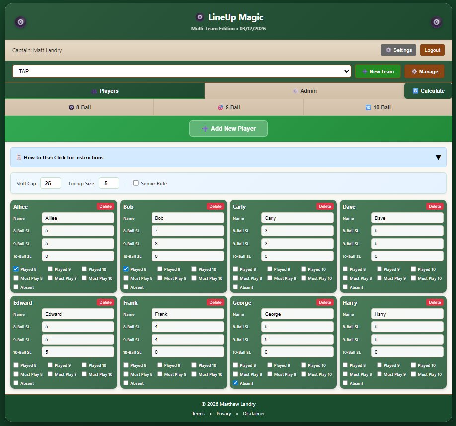LineUp Magic - player roster and skill level management